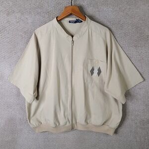 Vintage John Blair Jacket Men 3XL Beige Short Sleeve Full Zip Golf Argyle Pocket